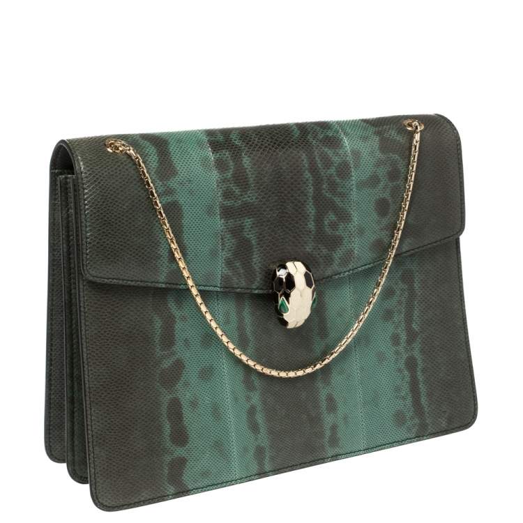 Pre Owned Bvlgari Green Karung Large Serpenti Forever Shoulder Bag