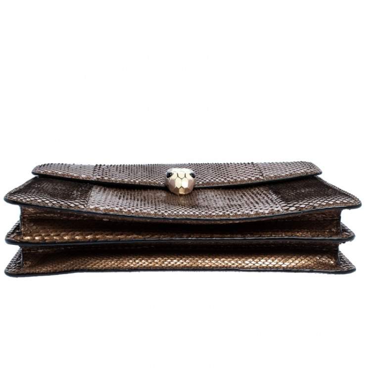 Pre Owned Bvlgari Bronze Python Medium Serpenti Forever Flap Shoulder Bag