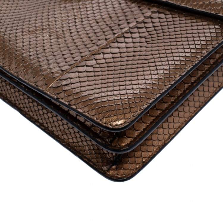 Pre Owned Bvlgari Bronze Python Medium Serpenti Forever Flap Shoulder Bag