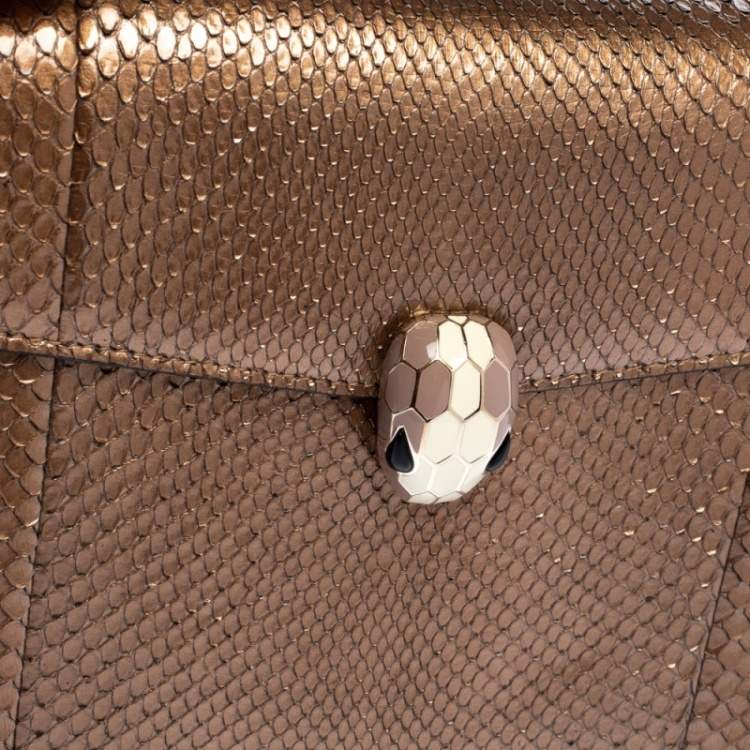 Pre Owned Bvlgari Bronze Python Medium Serpenti Forever Flap Shoulder Bag