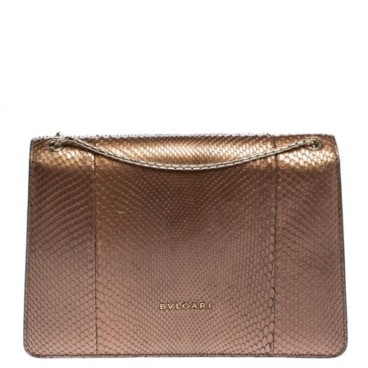 Pre Owned Bvlgari Bronze Python Medium Serpenti Forever Flap Shoulder Bag