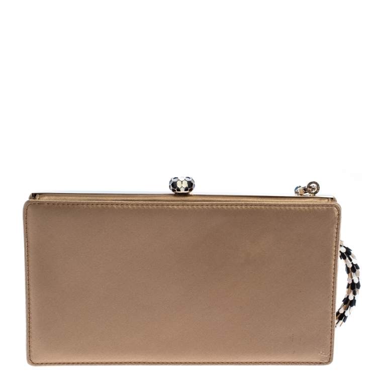 Pre Owned Bulgari Beige Satin Serpent Wristlet Clutch