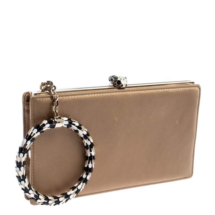Pre Owned Bulgari Beige Satin Serpent Wristlet Clutch