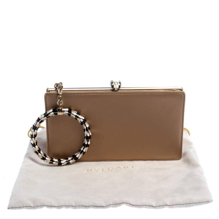 Pre Owned Bulgari Beige Satin Serpent Wristlet Clutch