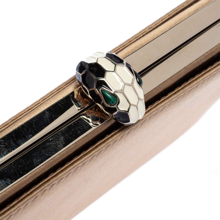 Pre Owned Bulgari Beige Satin Serpent Wristlet Clutch