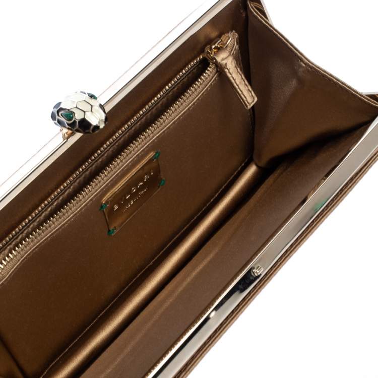 Pre Owned Bulgari Beige Satin Serpent Wristlet Clutch