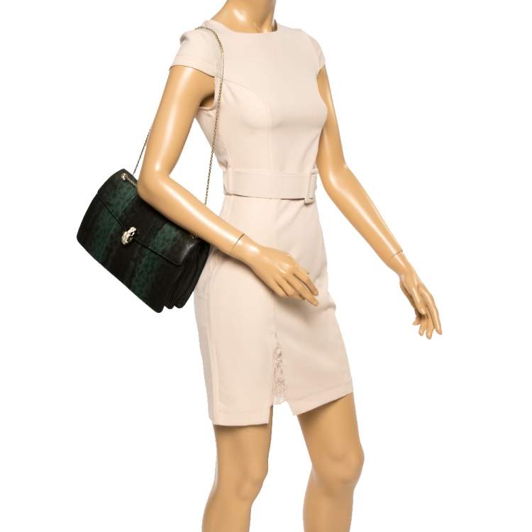 Pre Owned Bvlgari Green Lizard Medium Serpenti Forever Shoulder Bag 