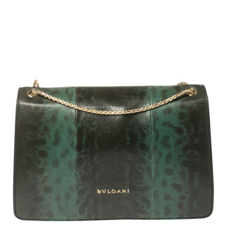 Pre Owned Bvlgari Green Lizard Medium Serpenti Forever Shoulder Bag 