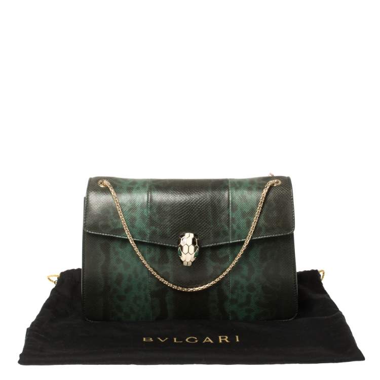 Pre Owned Bvlgari Green Lizard Medium Serpenti Forever Shoulder Bag 