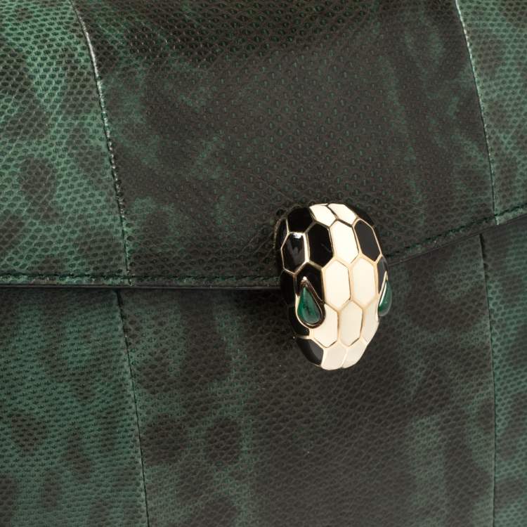 Pre Owned Bvlgari Green Lizard Medium Serpenti Forever Shoulder Bag 