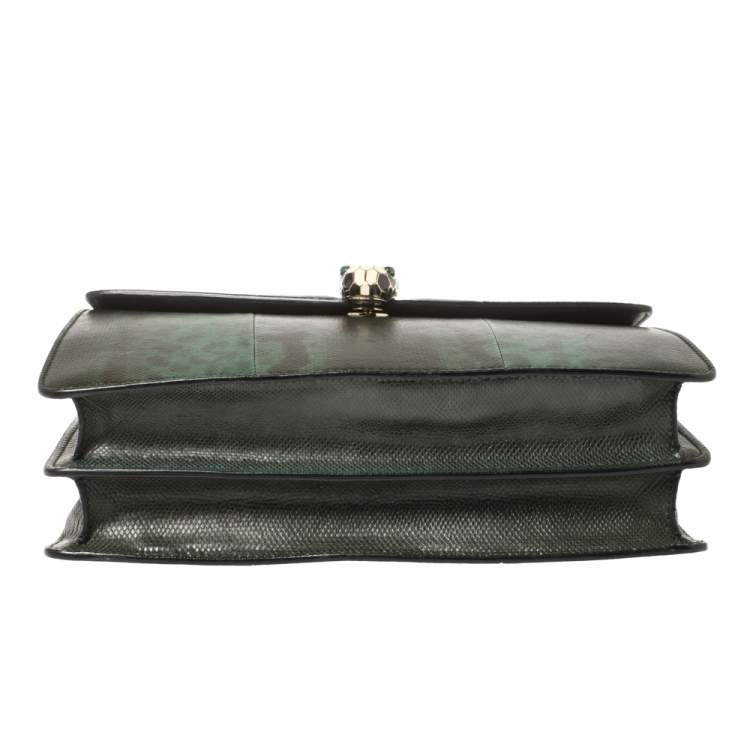 Pre Owned Bvlgari Green Lizard Medium Serpenti Forever Shoulder Bag 