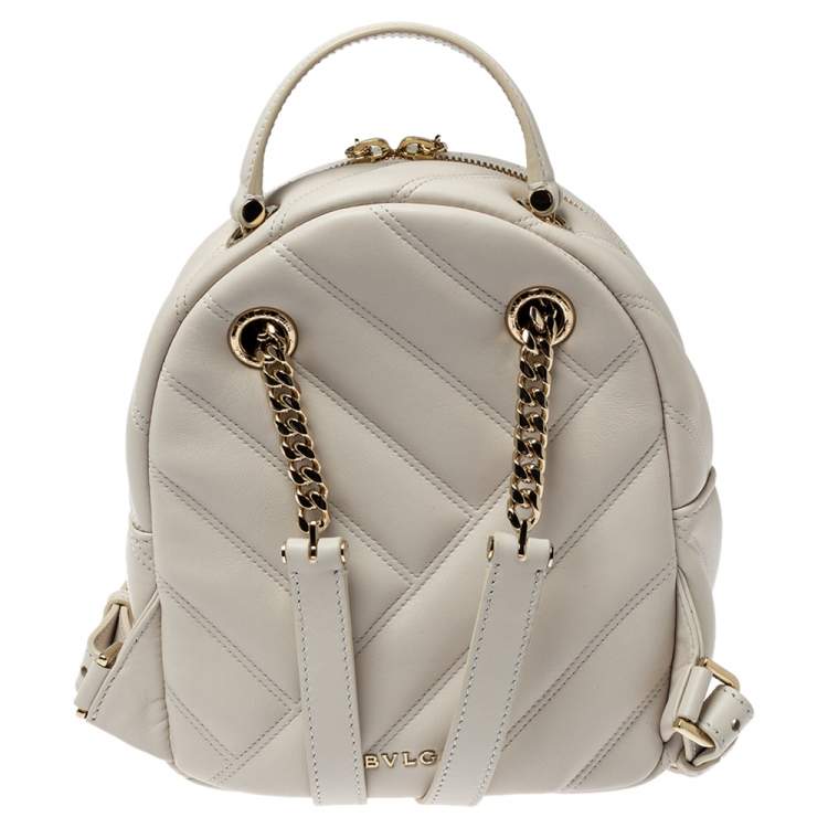 Pre Owned Bvlgari White Quilted Leather Serpenti Cabochon Backpack