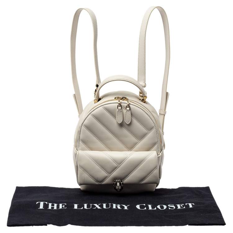 Pre Owned Bvlgari White Quilted Leather Serpenti Cabochon Backpack