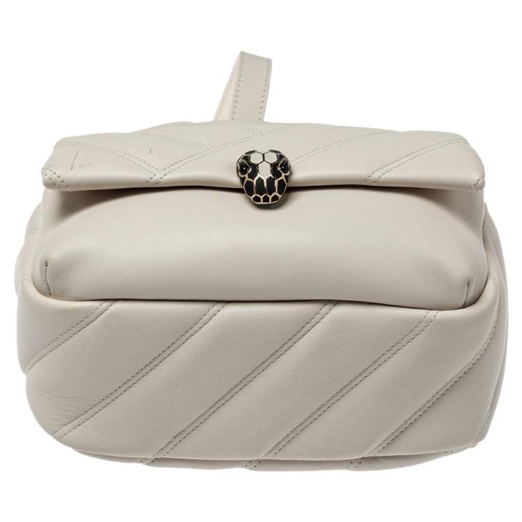 Pre Owned Bvlgari White Quilted Leather Serpenti Cabochon Backpack