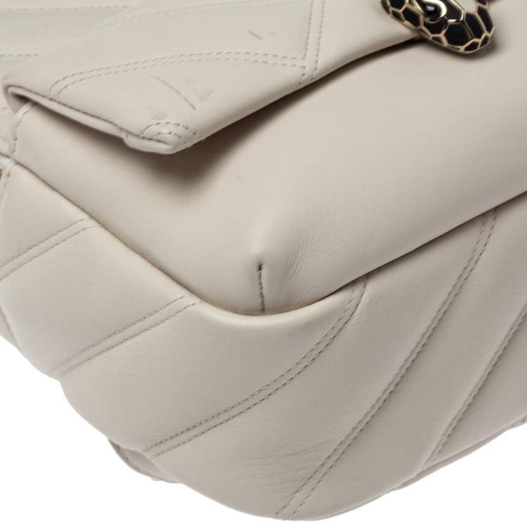 Pre Owned Bvlgari White Quilted Leather Serpenti Cabochon Backpack