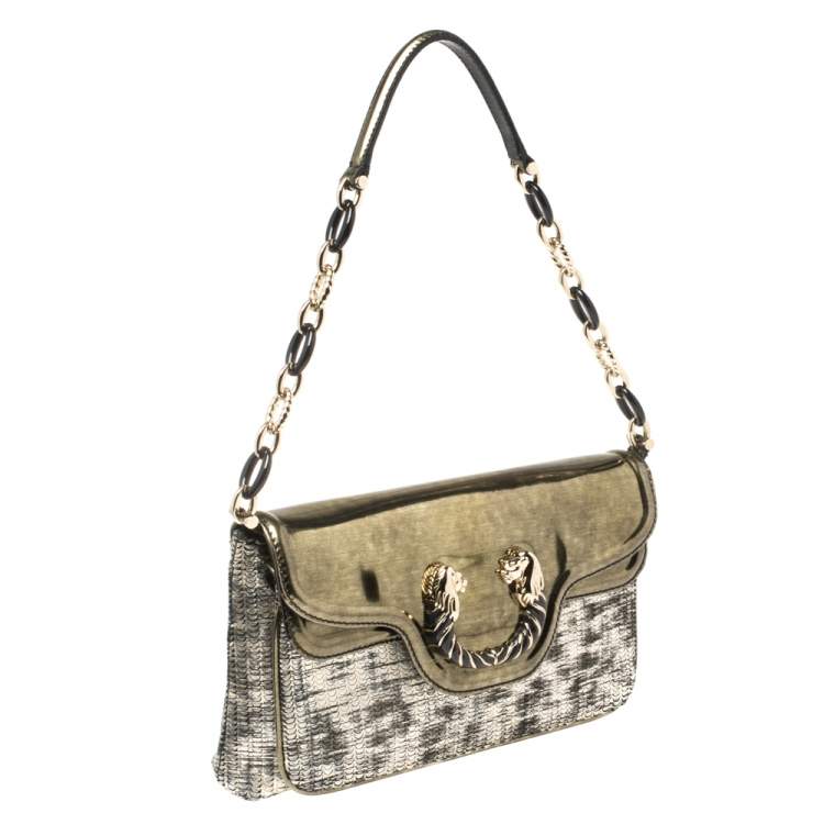 Pre Owned Bvlgari Silver/Gold Patent and Leather Leoni Shoulder Bag