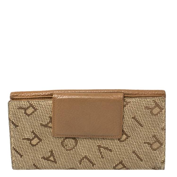 Pre Owned Bvlgari Brown/Beige Mania Canvas and Leather Double Flap Continental Wallet