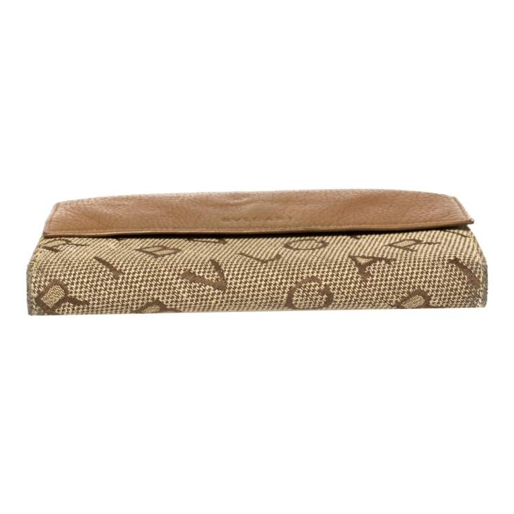 Pre Owned Bvlgari Brown/Beige Mania Canvas and Leather Double Flap Continental Wallet