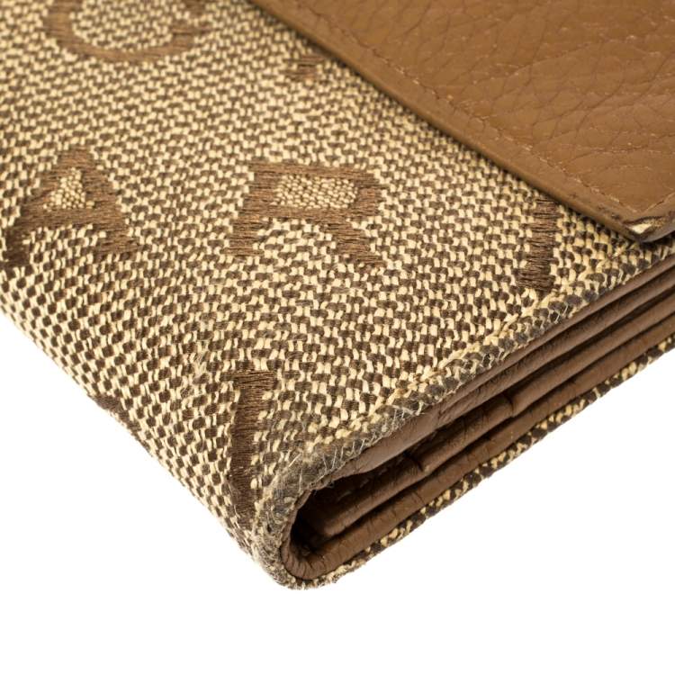 Pre Owned Bvlgari Brown/Beige Mania Canvas and Leather Double Flap Continental Wallet