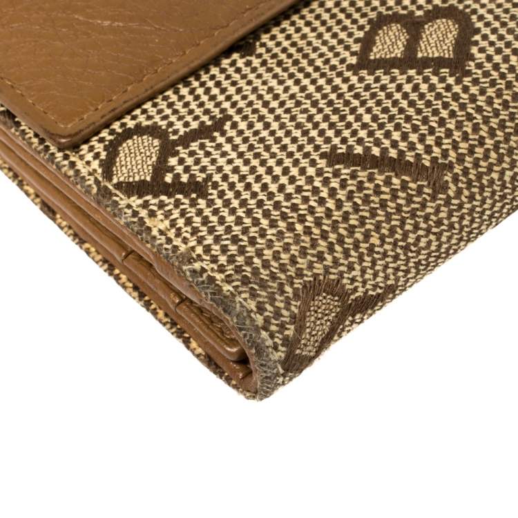 Pre Owned Bvlgari Brown/Beige Mania Canvas and Leather Double Flap Continental Wallet