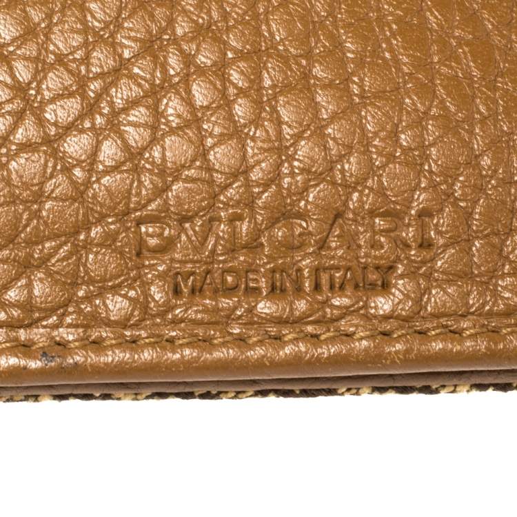 Pre Owned Bvlgari Brown/Beige Mania Canvas and Leather Double Flap Continental Wallet
