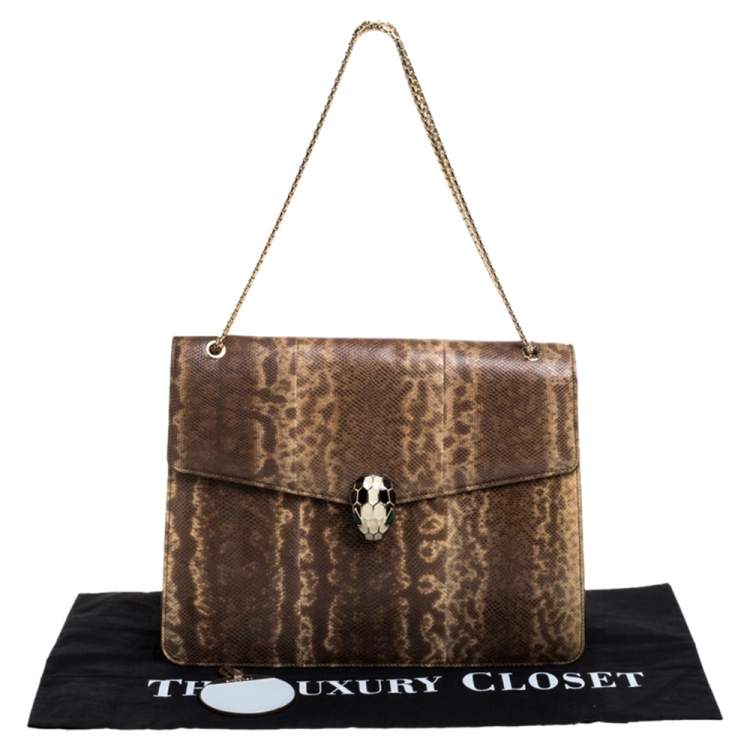 Pre Owned Bvlgari Beige Karung Large Serpenti Forever Flap Shoulder Bag