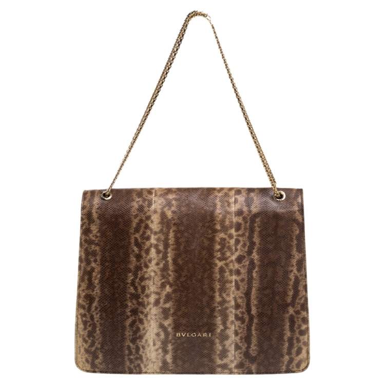 Pre Owned Bvlgari Beige Karung Large Serpenti Forever Flap Shoulder Bag