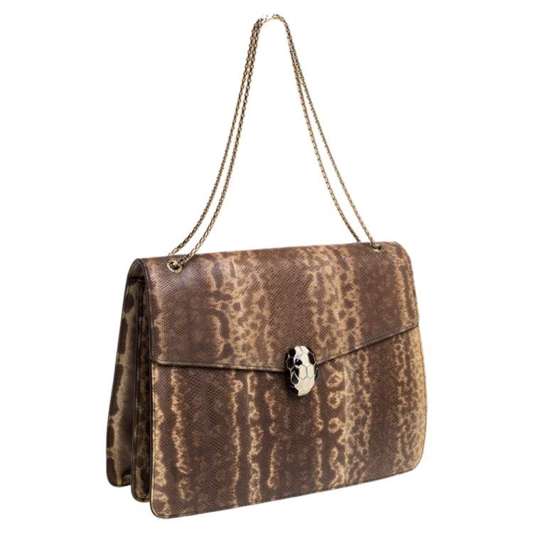 Pre Owned Bvlgari Beige Karung Large Serpenti Forever Flap Shoulder Bag