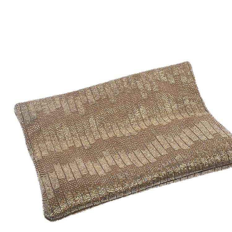 Pre Owned Bvlgari Beige Satin Monete Beaded Clutch
