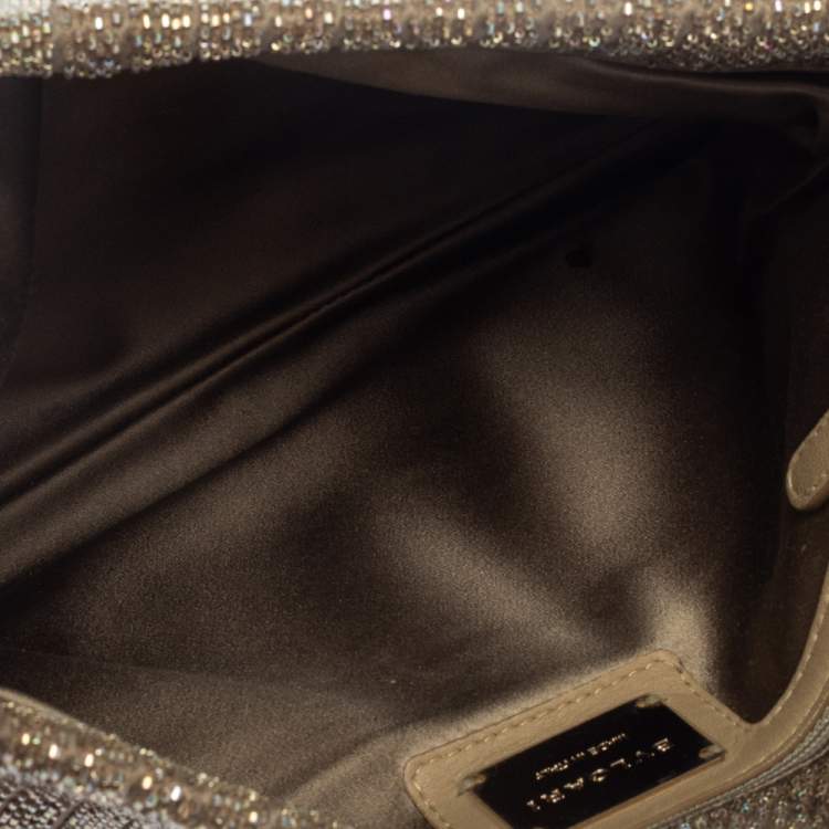 Pre Owned Bvlgari Beige Satin Monete Beaded Clutch