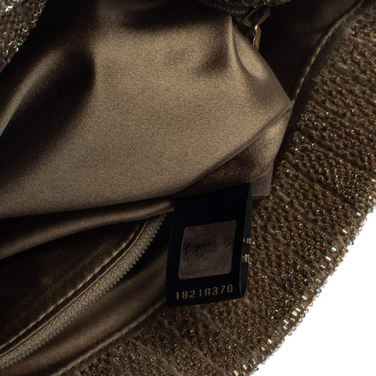Pre Owned Bvlgari Beige Satin Monete Beaded Clutch