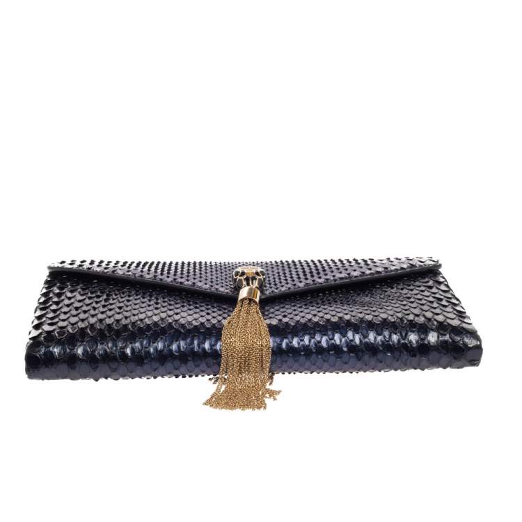 Pre Owned Bvlgari Ombre Midnight Blue Python Serpenti Cocktail Clutch