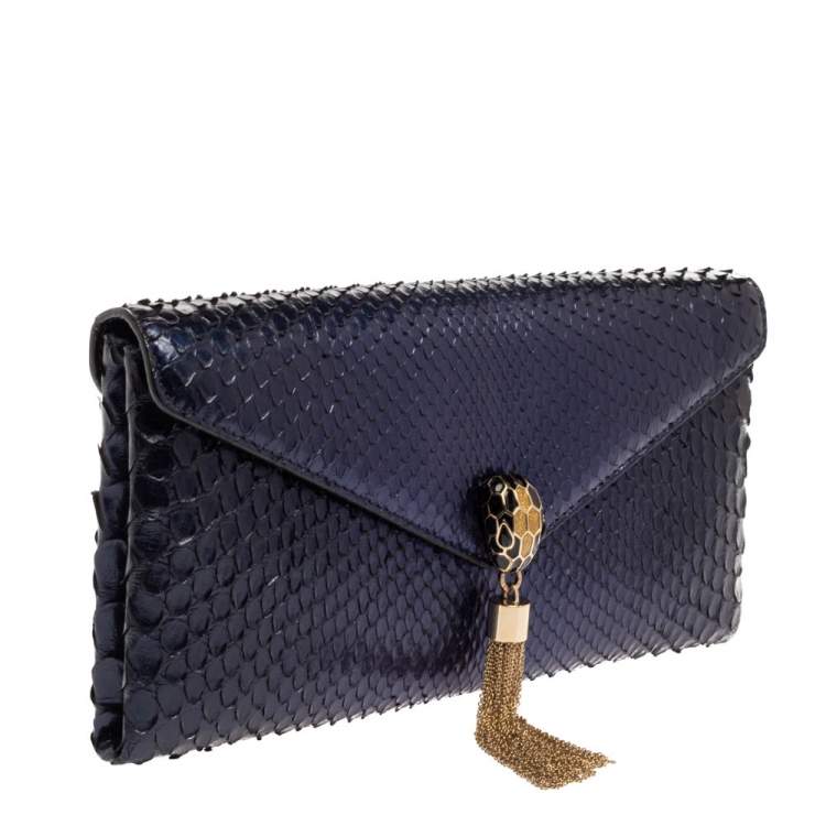 Pre Owned Bvlgari Ombre Midnight Blue Python Serpenti Cocktail Clutch