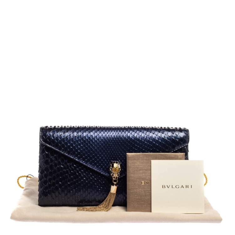 Pre Owned Bvlgari Ombre Midnight Blue Python Serpenti Cocktail Clutch