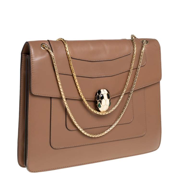 مملوكة مسبقًا Bvlgari Brown Leather Large Serpenti Forever Shoulder Bag