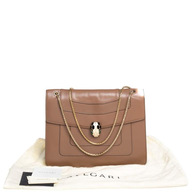 مملوكة مسبقًا Bvlgari Brown Leather Large Serpenti Forever Shoulder Bag