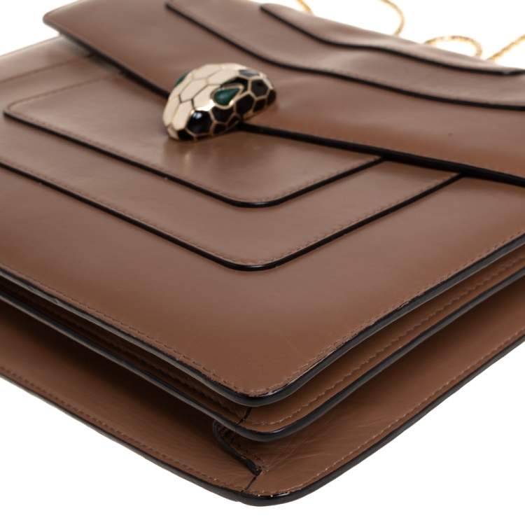 مملوكة مسبقًا Bvlgari Brown Leather Large Serpenti Forever Shoulder Bag