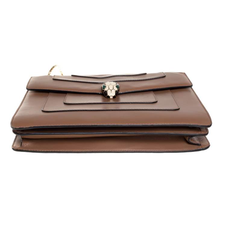 مملوكة مسبقًا Bvlgari Brown Leather Large Serpenti Forever Shoulder Bag