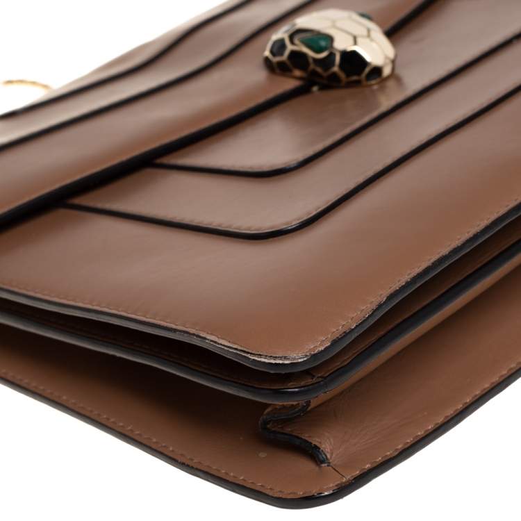 مملوكة مسبقًا Bvlgari Brown Leather Large Serpenti Forever Shoulder Bag