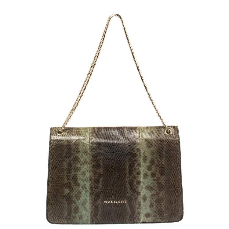 Pre Owned Bvlgari Green Karung Medium Serpenti Forever Shoulder Bag