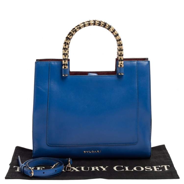 Pre Owned Bvlgari Blue/Burgundy Leather Serpenti Scaglie Tote