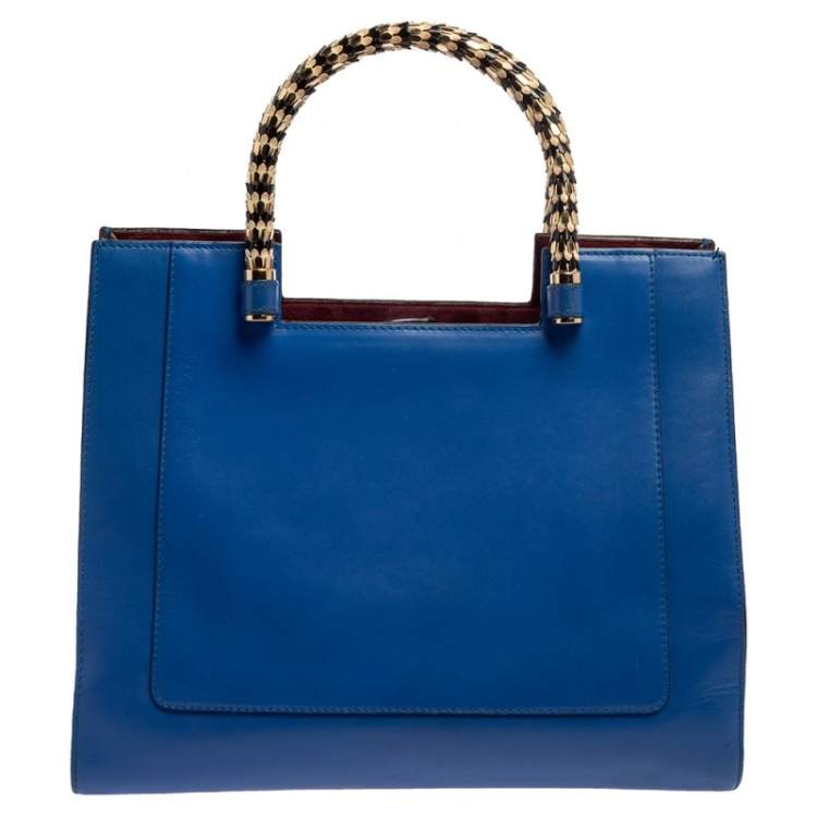 Pre Owned Bvlgari Blue/Burgundy Leather Serpenti Scaglie Tote