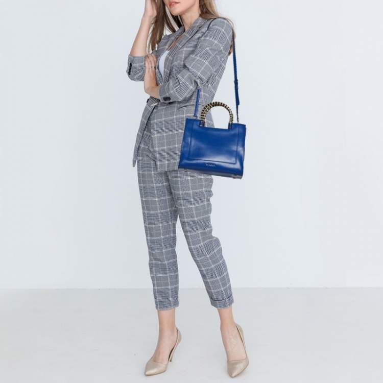 Pre Owned Bvlgari Blue/Burgundy Leather Serpenti Scaglie Tote