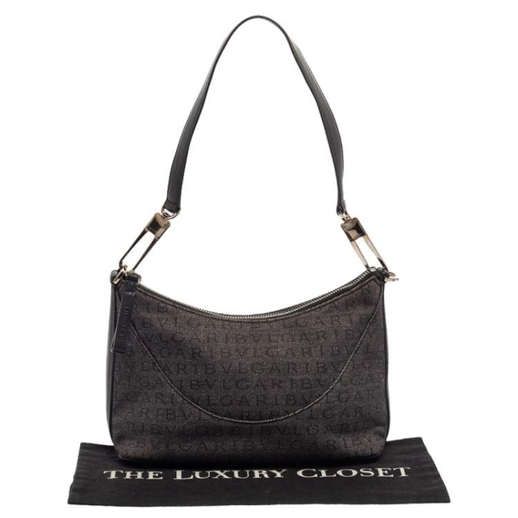 Pre Owned Bvlgari Grey/Black Monogram Canvas and Leather Pochette