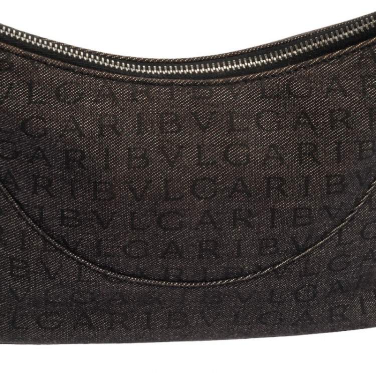 Pre Owned Bvlgari Grey/Black Monogram Canvas and Leather Pochette
