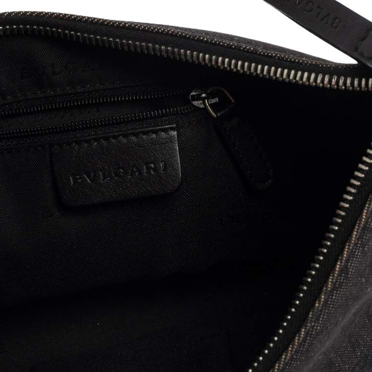 Pre Owned Bvlgari Grey/Black Monogram Canvas and Leather Pochette