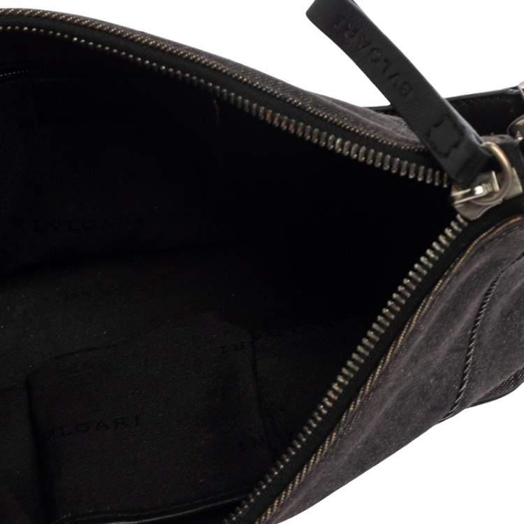 Pre Owned Bvlgari Grey/Black Monogram Canvas and Leather Pochette