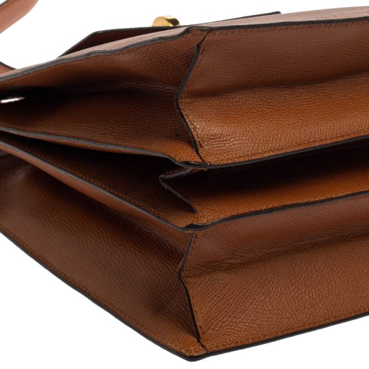 Pre Owned Bvlgari Brown Leather 3 Gussets Shoulder Bag