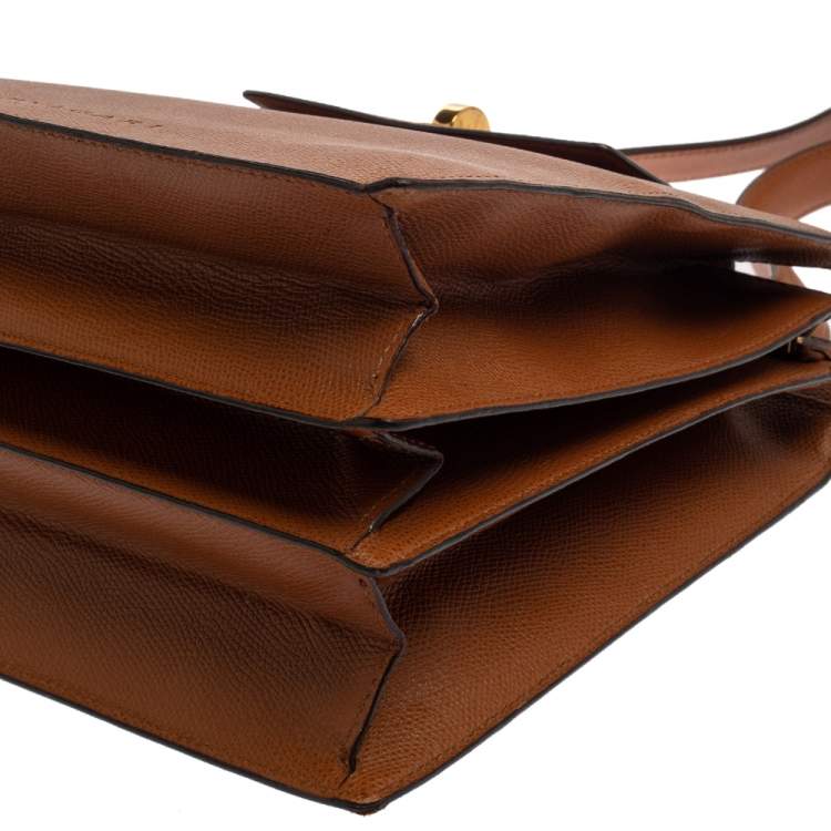 Pre Owned Bvlgari Brown Leather 3 Gussets Shoulder Bag