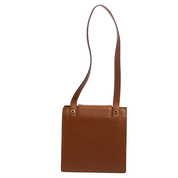 Pre Owned Bvlgari Brown Leather 3 Gussets Shoulder Bag
